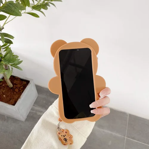 Vista 5 de Yatchen Bear Case Compatible con iPhone 7 Plus/8 Plus, funda de teléfono Kawaii, lindo oso de peluche de dibujos animados en 3D con llavero
