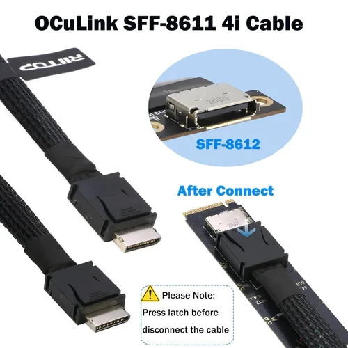 Vista 2 de RIITOP Oculink Cable [3.3 pies], PCIe 4.0 SF-8611 a SF-8611 4i cable OCuLink plano para Oculink eGPU onexGPU