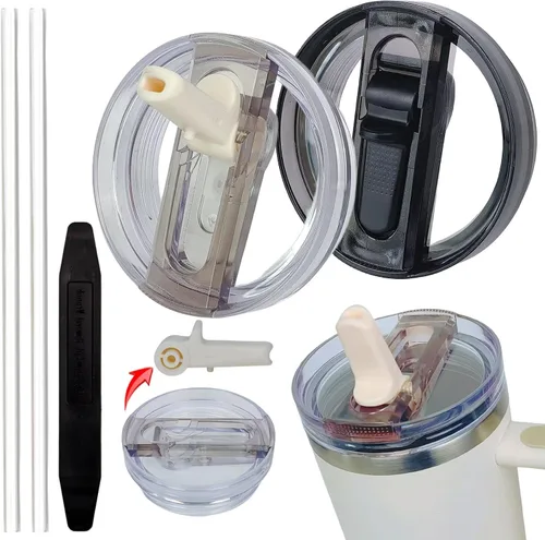 Vista 10 de Paquete de 2 tapas de repuesto con popote abatible desmontable para vaso térmico de 30 oz, compatible con Stanley Quencher ProTour, tapa a prueba