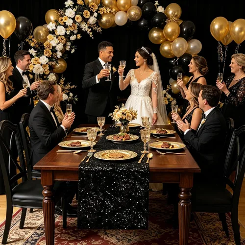 Vista 12 de yuboo Camino de mesa de lentejuelas rosas, paquete de 6 manteles con purpurina de 12 x 72 pulgadas para mujeres y niñas, cumpleaños, boda, despedida