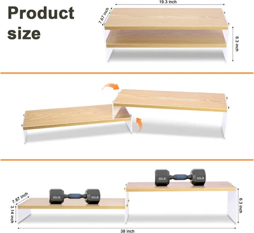 Vista 2 de YGYQZ Soporte elevador de monitor ajustable con patas acrílicas, soporte de monitor doble de 7.67 pulgadas de ancho para escritorio, organizador