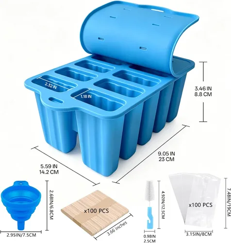 Vista 2 de Moldes de silicona para paletas, moldes para hacer paletas de 10 cavidades, molde de helado casero de fácil liberación para hacer pasteles, paletas