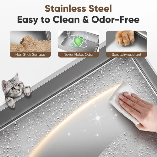Vista 5 de Caja de arena de acero inoxidable de 16 pulgadas de alto con tapa, caja de arena de metal cerrada XL XXL extra grande para gatos grandes y gatitos
