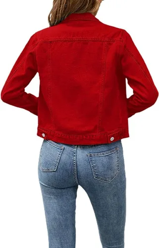 Vista 4 de Chvity Chaquetas de mezclilla para mujer, estilo casual, de manga larga, con botones, con bolsillos