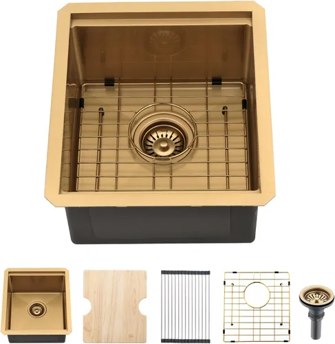Vista 15 de Fregadero de Barra Negro Bajo Montaje, Fregadero de Cocina de 12 x 15 Pulgadas de Acero Inoxidable Negro Bajo Montaje, Cuenca Pequeña de Barra