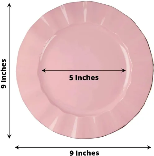Vista 68 de Tableclothsfactory Paquete de 10 platos redondos de plástico negro de 6 pulgadas para ensalada de postre, platos desechables con borde ondulado