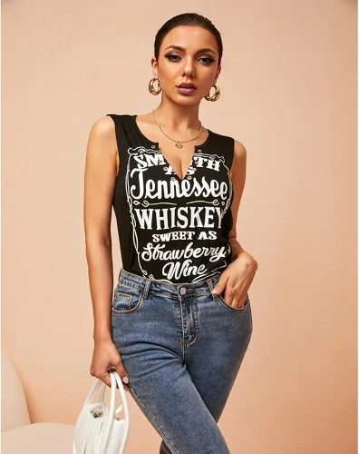 Vista 2 de Camiseta sin mangas Smooth As Tennessee Sweet As Strawberry con agujero de anillo, sin mangas, sexy, cuello en V, para mujer, retro, música country