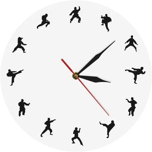 Vista 10 de The Geeky Days Taekwondo Karate Arts Reloj de pared moderno silencioso sin tictac decoración de pared deportes de lucha Kung Fu exclusivo reloj