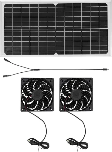 Vista 8 de Solar Exhaust Fan Kit with 16W Solar Panel 2 High Speed Brushless DC Fan Solar Powered Vent Fan for Greenhouse Chicken Coop Attic Barn Shed Solar