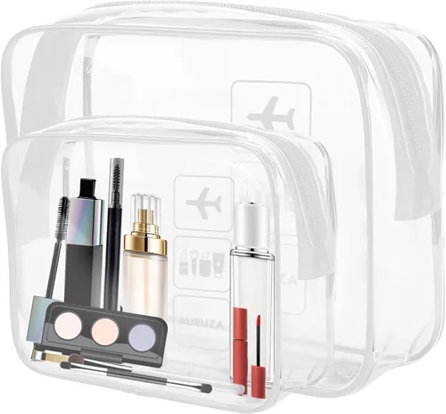 Vista 18 de Bolsa de maquillaje transparente AURUZA, bolsas de aseo portátiles para viajes con cremallera, bolsas organizadoras transparentes aprobadas por