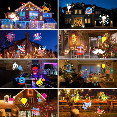 Vista 5 de Proyector de luces navideñas de Navidad, impermeable, IP65, control remoto de movimiento para interiores y exteriores, proyector LED de 10 W, 16