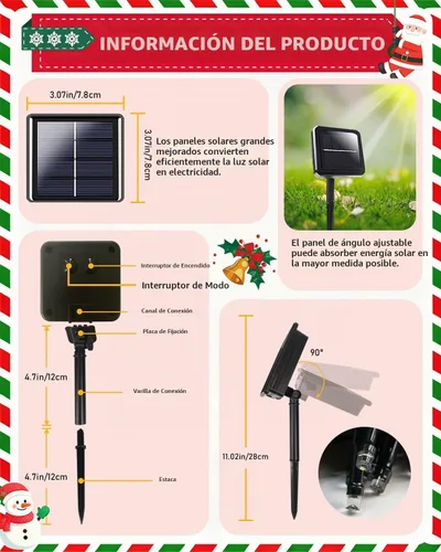 Vista 7 de OZS Paquete de 2 tiras de luces solares de 240 LED para exteriores, impermeables, luces solares para árbol de Navidad con 8 modos de iluminación