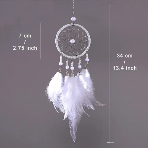 Vista 3 de Atrapasueños para automóvil, espejo retrovisor de plumas pequeñas, atrapasueños para colgar en la pared, accesorios decorativos para mujer (gris)