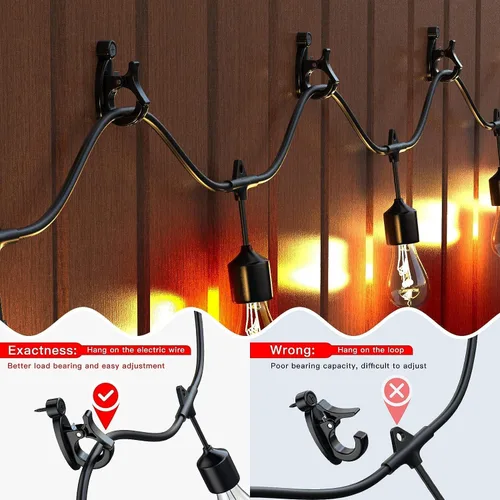 Vista 3 de Lewufe Ganchos para Luces de Cadena para Exteriores, Ganchos de Tornillo para Colgar Luces de Navidad, Ganchos Colgantes para Luces de Patio, Cable