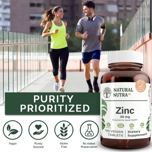 Vista 4 de Natural Nutra Suplemento de gluconato de zinc de 50 mg para apoyo inmunológico, piel, mejora el sabor y el olor, sin gluten, 50 mg, 100 tabletas