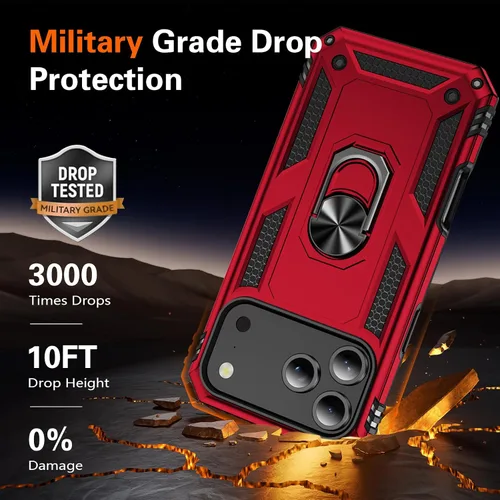 Vista 3 de Korecase Funda para iPhone 17 Pro con soporte de anillo, grado militar, resistente, a prueba de golpes, protección de cuerpo completo para Apple