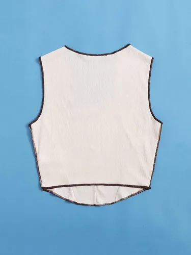 Vista 2 de SheIn Camiseta corta asimétrica Stitch sin mangas con cuello cuadrado para mujer