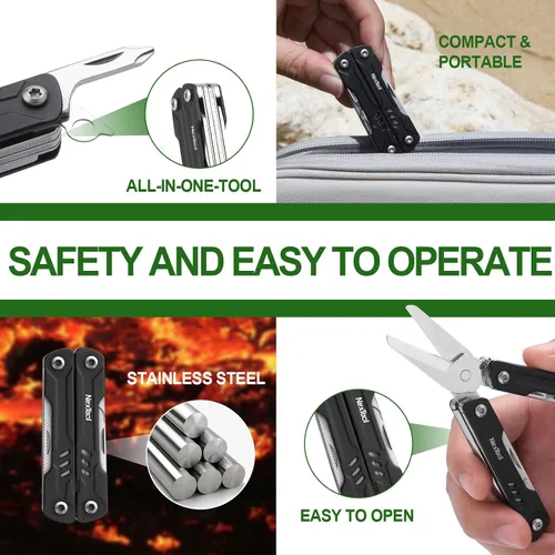 Vista 3 de NexTool Llavero multiherramienta, mini tijeras de marinero, mini multiherramienta 10 en 1 con cuchillo de bolsillo EDC, mini alicates, abrebotellas