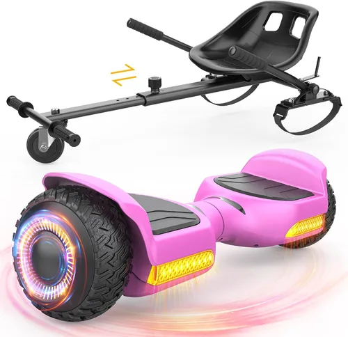 Vista 10 de Gyroor Scooter con accesorio de asiento ajustable, scooter de equilibrio automático todo terreno de 6.5 pulgadas, luces LED y Bluetooth para niños