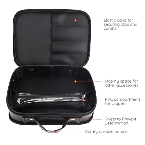 Vista 4 de Segbeauty Bolsa de herramientas de peluquería, estuche de transporte de maquillaje de viaje de piel sintética, kit de aseo de corte para peluquería