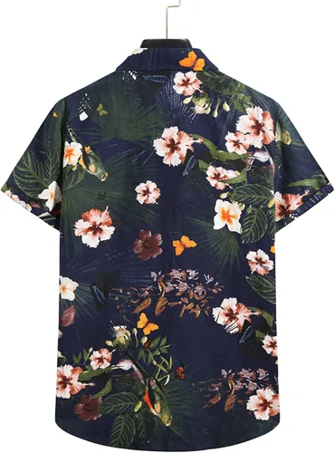 Vista 3 de Flower Hawaiian Shirt Men Short Sleeve Fashion Cooling Summer Beach Shirt Tropical Floral Casual Button Down Shirt Top