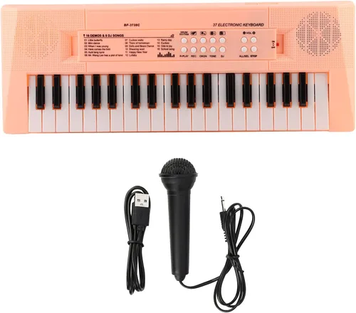 Vista 10 de Piano eléctrico de 37 teclas Teclado para principiantes con micrófono Carga USB de doble potencia o baterías verde