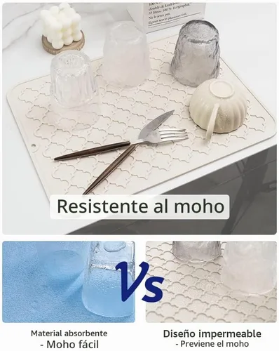 Vista 3 de AMOAMI - Tapete de secado de platos para cocina, de silicona, tapete de secado de platos de cocina, resistente al calor, accesorios de cocina Beige