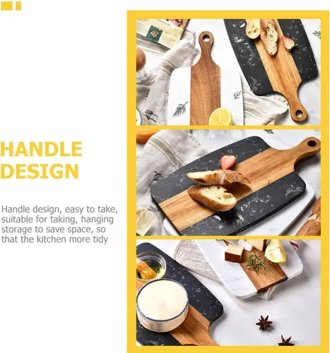 Vista 4 de Hemoton Tabla de cortar de madera con mango Tabla de cortar de madera rectangular con paleta para cortar carnicero colgante de placa de bistec