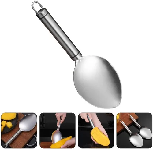 Vista 8 de Alipis Herramientas de preparación de mango, cuchara de acero inoxidable para cortar mango con mango antideslizante, divisor de frutas, cortador