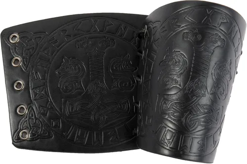 Vista 2 de Brazaletes vikingos de cuero sintético, muñequera de guantelete de cuero, brazaletes medievales, armadura de brazo, caballero LARP, 2 piezas