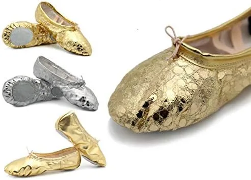Vista 3 de missfiona Zapatillas de ballet de piel sintética para mujer, zapatos de danza con suela dividida para el vientre plano para adultos