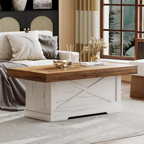 Vista 6 de Lareth - Mesa de centro rústica de 39 pulgadas para sala de estar con diseño en X, rectangular Nogal blanco antiguo