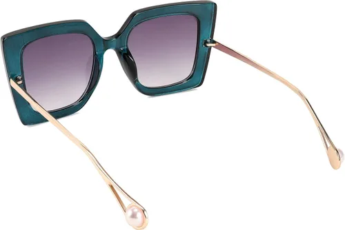 Vista 2 de Feisedy - Lentes de sol de gran tamaño cuadrados a la moda con incrustación de perlas en las patillas ojo de gato para mujer B2625