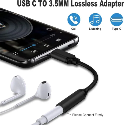 Vista 4 de Adaptador USB tipo C a conector de auriculares hembra de 3.5 mm (Negro), cable USB C a auxiliar de audio compatible con Pixel 4 3 2 XL, Samsung