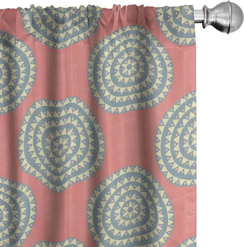 Vista 47 de Lunarable Cortinas con estampado de madera, madera natural rústica con rayas, patrón abstracto ovalado, tema de carpintería, tratamientos