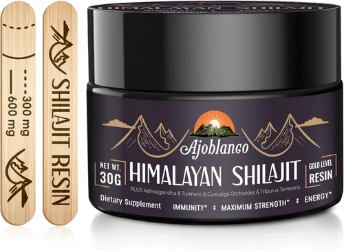 Vista 7 de Ajoblanco 600mg Resina de Shilajit Orgánico Natural del Himalaya - Resina de Shilajit de Oro del Himalaya con Mezcla Ayurvédica Orgánica de Alta