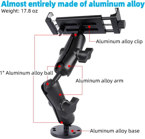 Vista 3 de Soporte para tablet con base de taladro resistente de aluminio para iPad Pro de 4.7 a 15 pulgadas, Mini, Samsung Galaxy Tab, Surface, brazo