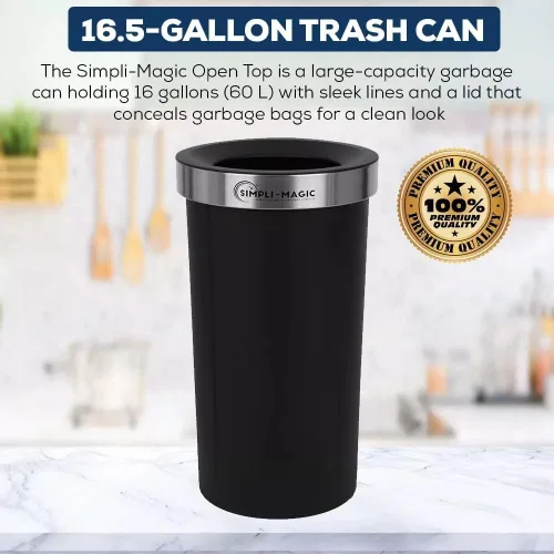 Vista 3 de SIMPLI-MAGIC Bote de basura de 16 galones (60L) con tapa abierta – Bote de basura comercial redondo – Resistente a las manchas, fácil de limpiar