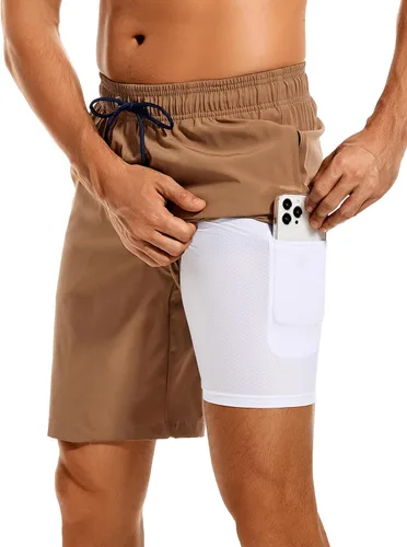 Vista 8 de Difficort - Traje de baño para hombre con forro de compresión, pantalones cortos de secado rápido con bolsillos con cremallera 1-a/ Rayas negras