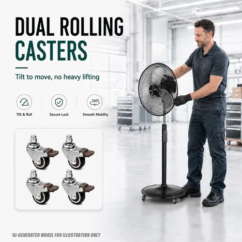 Vista 7 de Ventilador de pedestal oscilante de 18 pulgadas con control remoto, ventilador de pie de alta velocidad de 5000 CFM, motor de CC, 9 velocidades