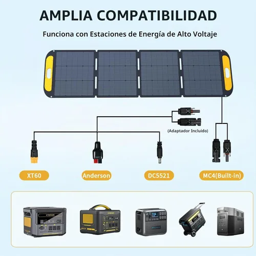 Vista 4 de VTOMAN VS200 Pro Panel solar portátil de 200 W 48 V, 23 % de eficiencia, panel solar plegable con impermeabilidad IP67 y adaptadores MC-4 Anderson