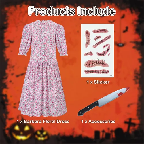 Vista 3 de Disfraz de Barbara para mujer, vestido con estampado floral rosa, traje de Halloween y cosplay (2XL)