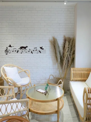 Vista 6 de Adhesivo de pared con gato del personal de música, calcomanía de nota creativa para amantes de la música y habitaciones de niños, decoración