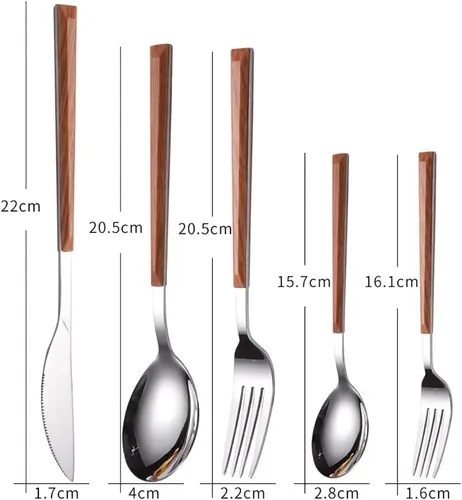 Vista 8 de Wood Silverware Set for 6 Modern Cutlery Utensils 18/10 Stainless Steel Flatware Set Wood Grain Handle 24 Piece Include Knives Forks and Spoons