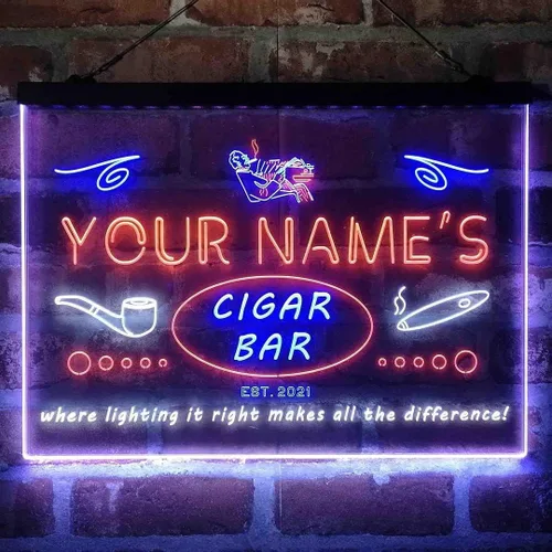 Vista 20 de Personalized Cigar Bar Lounge Tri-Color LED Neon Light Sign Customize Name Date Text Quote Font Green & Red & Yellow 13 x 8.7 Inches