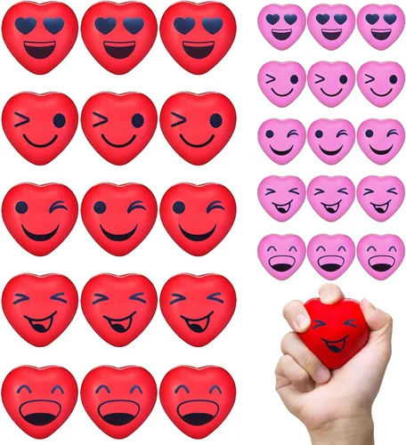 Vista 3 de 30 bolas de estrés para el día de San Valentín, mini bolas sonrientes para aliviar el estrés de 1.5 pulgadas, bolas sonrientes divertidas