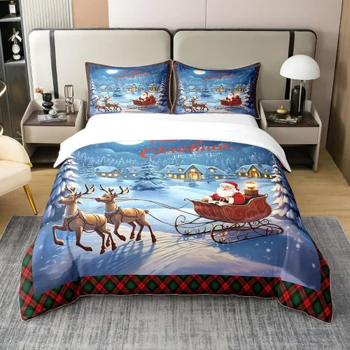 Vista 11 de Erosebridal Funda de edredón de Navidad 100% algodón, ropa de cama de ciervos de Navidad de dibujos animados para niños y niñas, campanas de copo