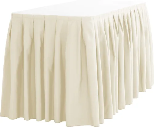 Vista 6 de LTC LINENS Falda de mesa negra para mesa rectangular de 6 pies, falda de mesa de 17 pies, tela de poliéster, mantel de banquete para bodas, bufés