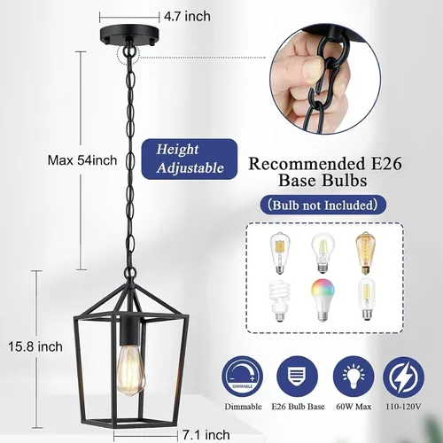 Vista 6 de Sheetea 2-Pack Farmhouse Pendant Lights Kitchen Island, Black Pendant Light Fixtures Hanging Lamp for Dining Room, Modern Kitchen Pendant Lighting