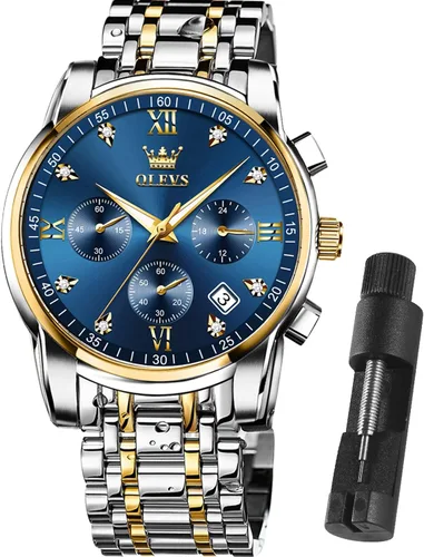 Vista 11 de OLEVS Relojes para hombre impermeables de acero inoxidable con pulsera ajustable, reloj analógico de cuarzo para hombre, moda de negocios, clásico